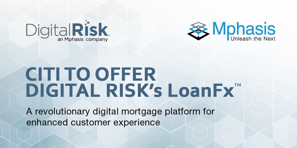 DigitalRiskCo's tweet photo. #DigitalRisk to support CitiMortgage in their journey to create a single digital mortgage platform, with LoanFx™. @Citi clients can now experience the entire mortgage process in as little as 20 minutes. #DRandCiti #digitalmortgagenews  
https://t.co/rnfvjteTRq https://t.co/ALUXTz6v1w