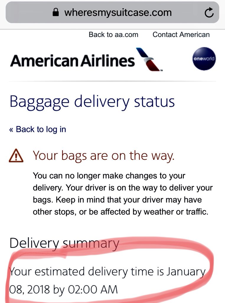 RodrigoMazon's tweet photo. @AmericanAir Incredible but not surprising. 3 calls from CS last night assuring my bag would arrive last night. Nothing. This is the email I received from @AmericanAir.  It’s now 8am on Jan-9. It’s clear they just talk but don’t care for customers. Oh, and no add’l compensation as promised. https://t.co/yomUQ0dm8h