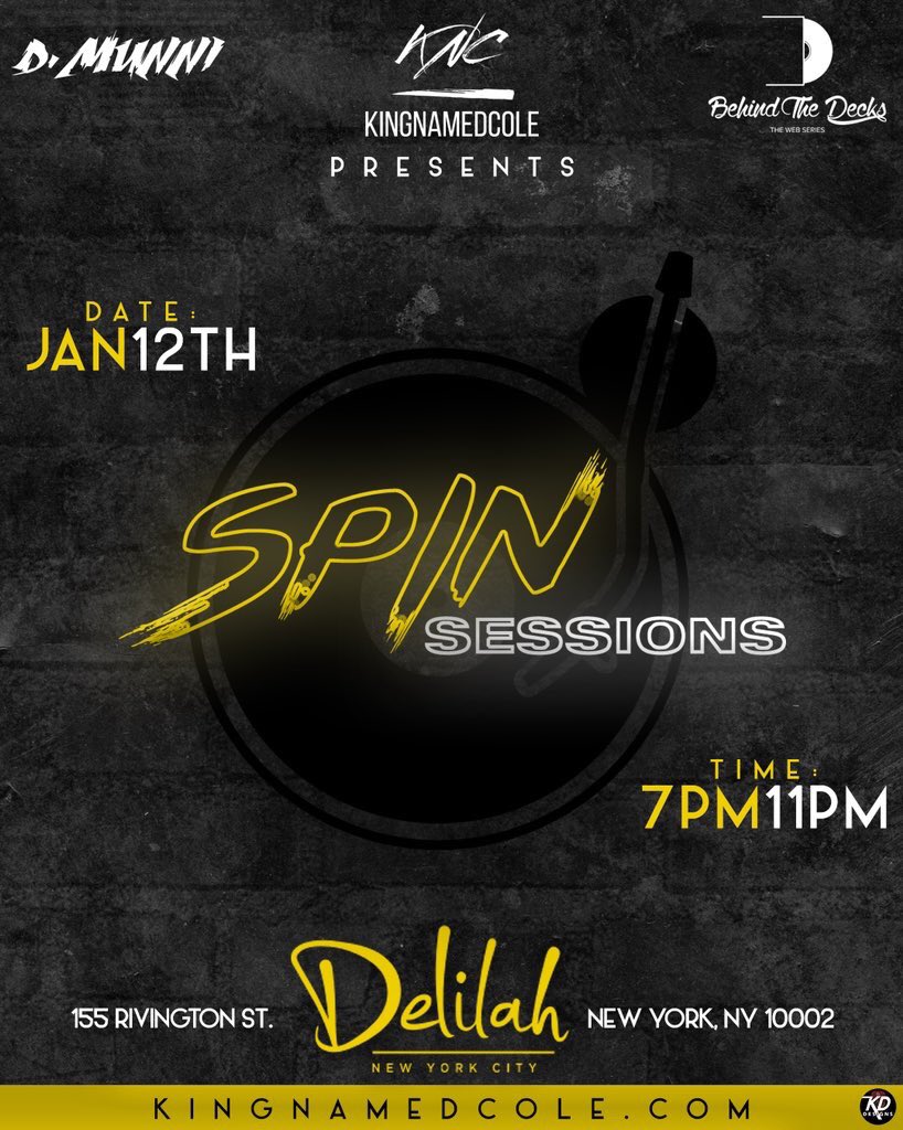 ScratchNYC's tweet image. NYC! This FRIDAY be sure to check out Spin Sessions presented by @kingnamedcole, D.Munni, and @BehindTheDecks1 at @delilahnewyork in the LES! #djlife #scratchfam