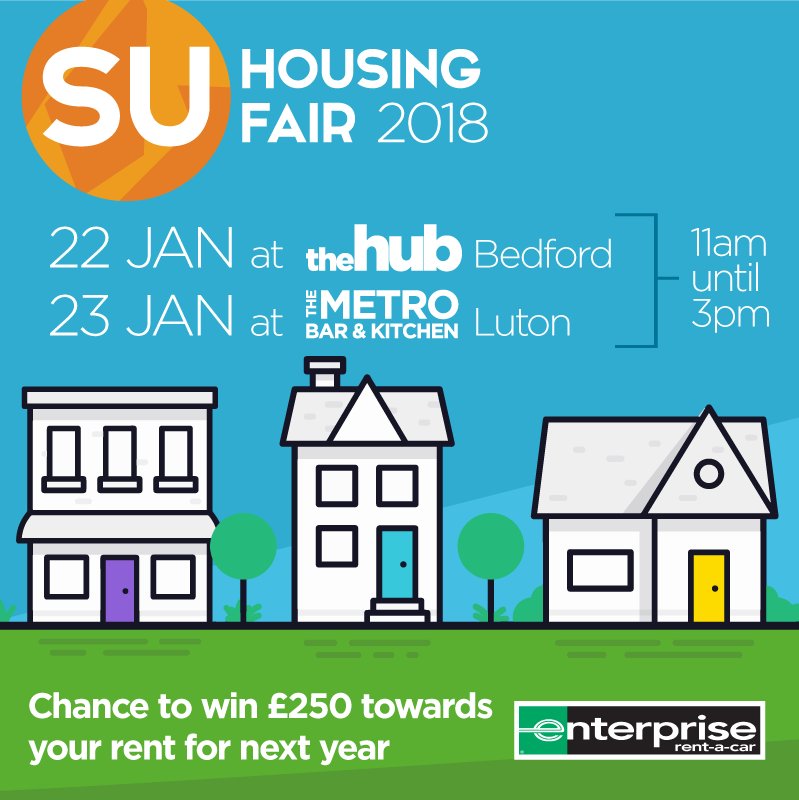 BedsSU's tweet photo. Beds SU's Housing Fair is coming up! Your chance to talk all things accommodation.

🔹 Help and advice on housing contracts
🔹 Craft-ernoon! Upcycle something cool for your room
🔹 Local services
🔹 Utility offers and advice

Plus, win £250 towards your rent for next year! https://t.co/SITN33kcJX