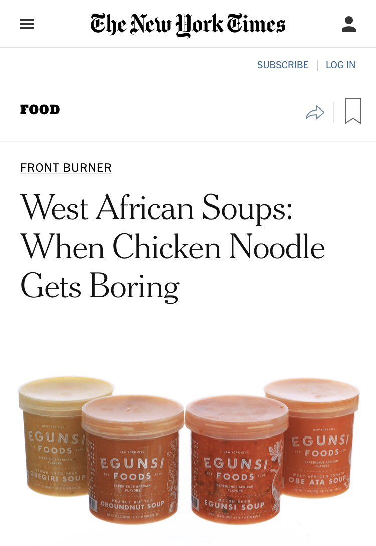 A boring soup for winter, no more. Excited about the call out in <a href="/nytfood/">NYT Food</a>. Go ahead get some pizazz on your winter soup menu! Pick up <a href="/egunsifoods/">Egunsifoods</a> soups <a href="/fairwaymarket/">Fairway Market</a> @wholefoodsnyc Harlem, on <a href="/egunsifoods/">Egunsifoods</a> @foodkick <a href="/goldbely/">Goldbely</a> #soups #experienceafricanflavors #egunsifoods