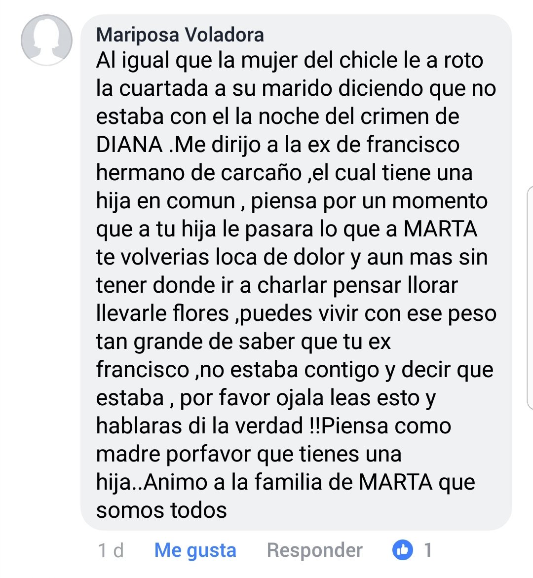 Dirigido a Rosa, ex de Javier hermano de Miguel Carcaño de una persona en Facebook. A ver si tenemos suerte y lo lee.