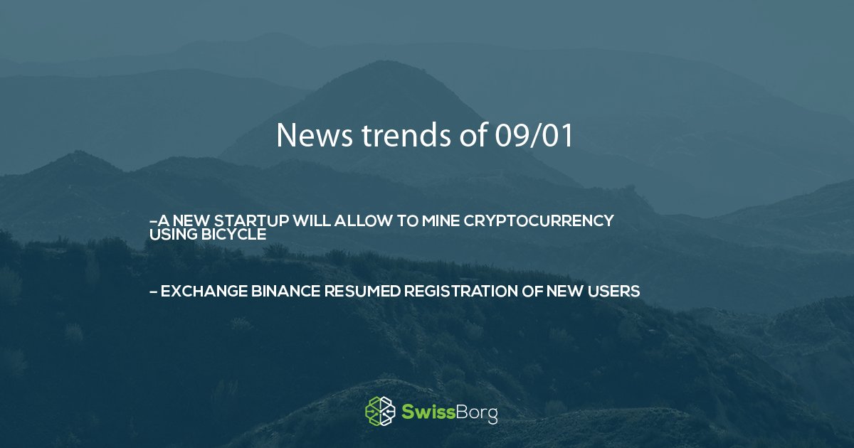 swissborg's tweet photo. Today’s news:

Singapore startup oBike will launch a cryptocurrency that could be mined while riding the bicycle;
 
The largest bitcoin exchange Binance partially resumed registration after a short break. https://t.co/5rNffsf6wm