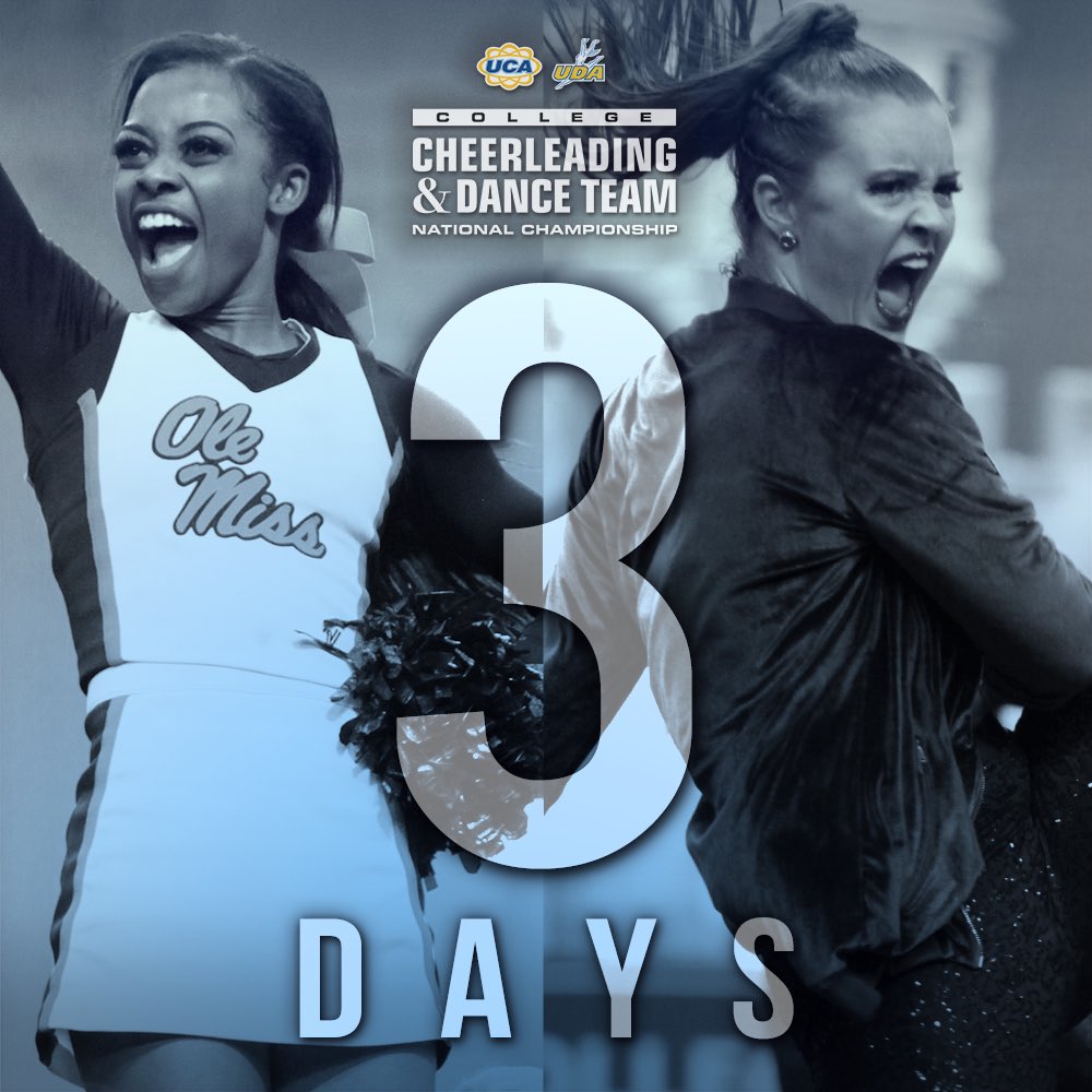 UDAnews's tweet photo. One. Two. THREE day until the top college dance teams take the floor for #UDACollegeNationals! Who are you rooting for? https://t.co/gmpjy7jacG