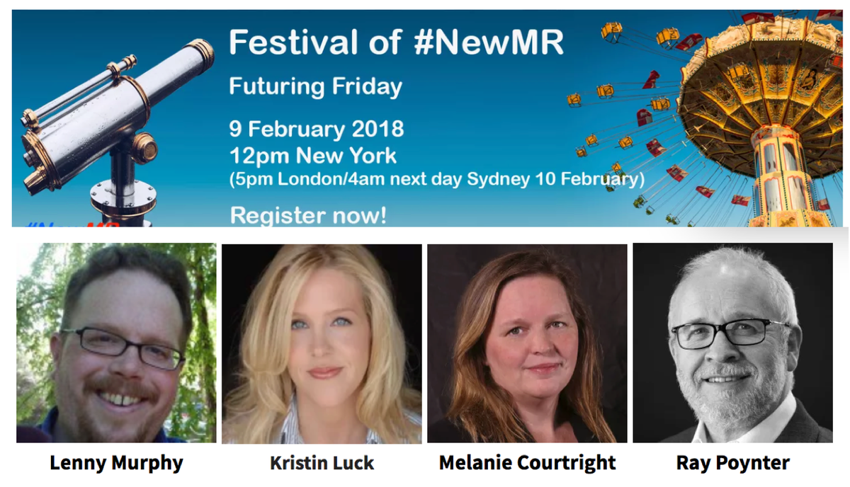 Find out about the future of market research at the Festival of #NewMR with <a href="/lennyism/">Leonard Murphy Personal Account</a> @kristinluck @melcourtright and <a href="/RayPoynter/">RayPoynter</a> #MRX

buff.ly/2m8tLQm