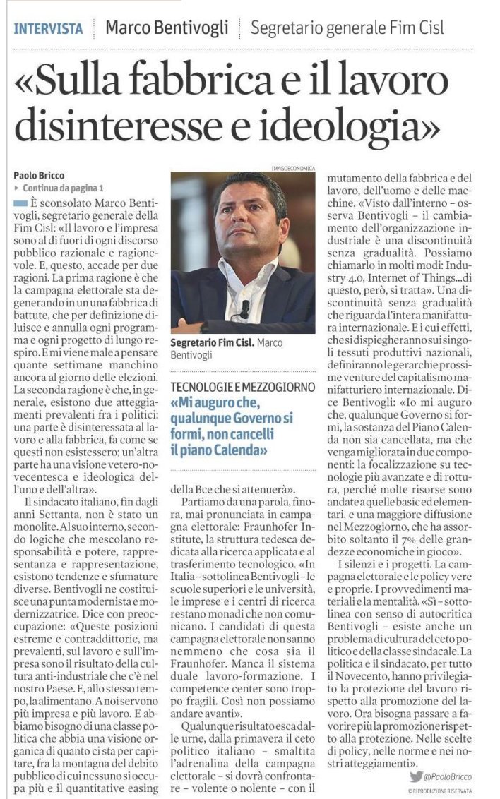 agnelli_paolo's tweet photo. "Entrare in fabbrica e calpestare il lamierino" noi lo diciamo da sempre oggi sul @sole24ore anche #Bentivogli #Fim https://t.co/4ewePO6Xe5