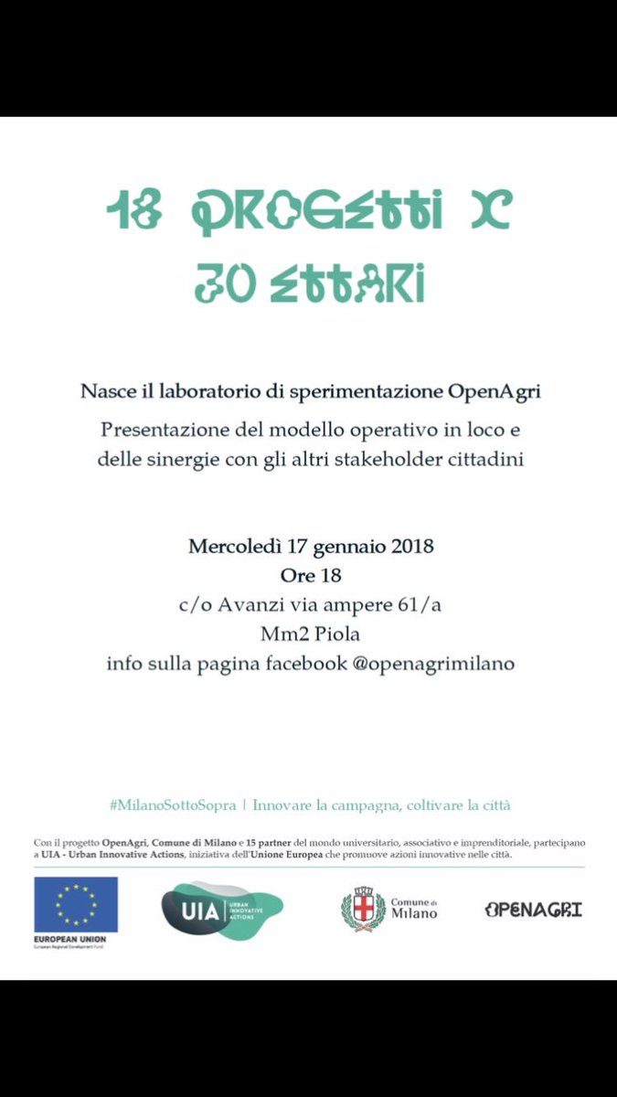 Vi aspettiamo il prossimo mercoledì 17 da @avanzi_ per la presentazione del laboratorio innovativo Openagri! Iscrivetevi qui eventbrite.it/e/biglietti-18… #MilanoSottoSopra