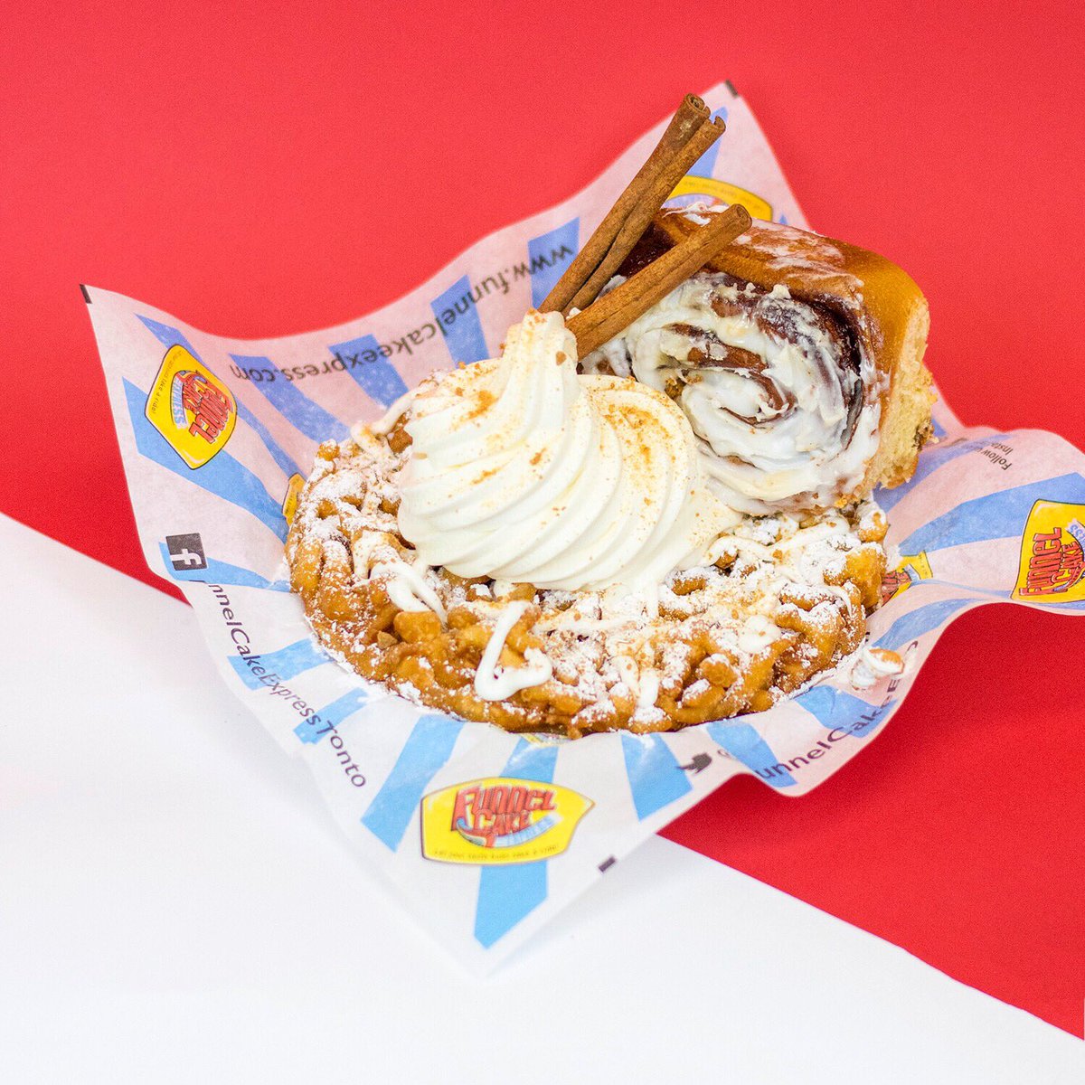 FunnelCakeExp's tweet image. This month we’re bringing you authentic Cinnamon Bun taste into a Funnel Cake! Only available for a limited time🍴❄️ #JanuaryFeature #CinnamonBun