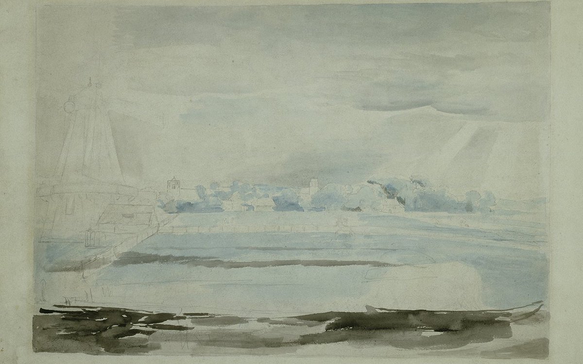 Look close at this Landscape near #Felpham by William Blake c.1800 and you'll see the cottage he lived in framed by a ray of light. See more examples of his works inspired by the Sussex coast at the #Blake in #Sussex exhibition open on Saturday 13 Jan. bit.ly/WBlakeexhibiti…