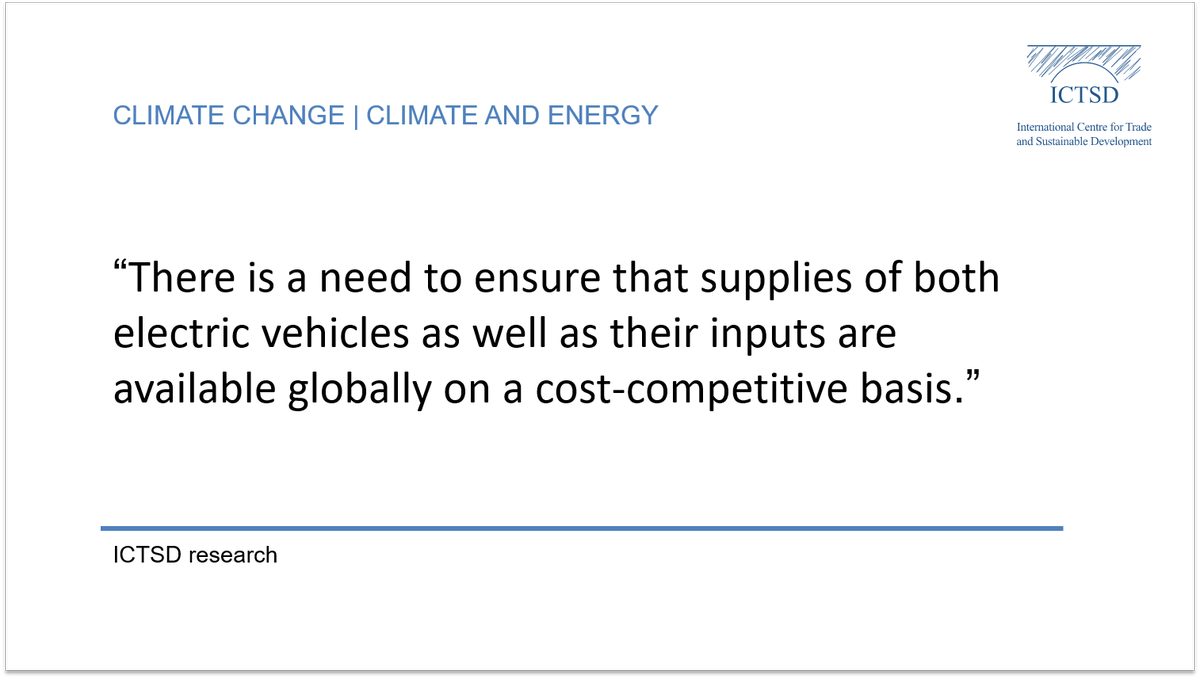 ICTSD's tweet photo. Coherent Domestic &amp; #trade policy measures can ensure cost-effective scale up of #Electric Vehicles:. https://t.co/LZyD8MBlRT https://t.co/CC8mKHgfmZ