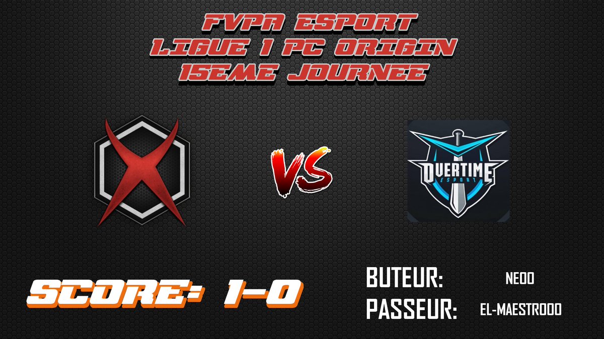 ObstruXion_FIFA's tweet photo. 🏆 Ligue 1 @FVPAeSport 15° Journée
🆚 @Overtime_FIFA
✅ 1-0
⚽️ #NeoO
👟 #ElMaestrOoo
📺 https://t.co/MYwd6P6RRe 

#FIFA18 #CLUBPRO #OBSTRUXION #CPvideo #CPinfo https://t.co/3s0pCJUaSS