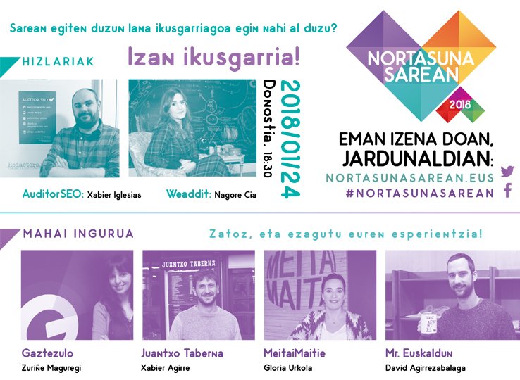 heziplus's tweet image. Zure #negozio edo #proiektua sarean #ikusgarriagoa egin nahi duzu? #NortasunaSarean jardunaldian, hori lortzeko #gakoak landuko dituzu! @tapuntu  Data: 2018/01/24 Informatu zaitez: ow.ly/Fs9I30hFdeJ #heziplus #ikasmina #donostia