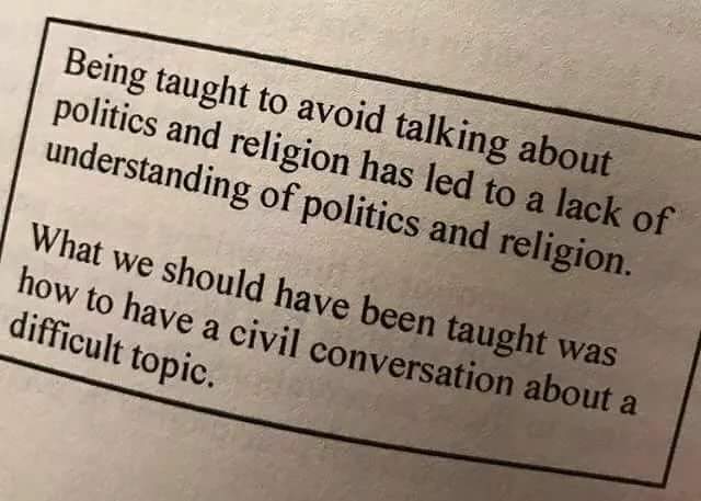 Image result for never talk politics or religion