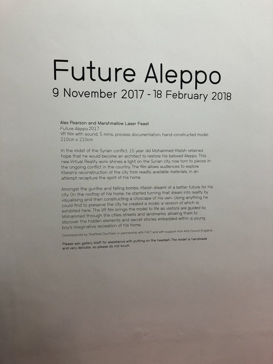 Really moved by the #FutureAleppo exhibition and VR doc at <a href="/FACT_Liverpool/">FACT_Liverpool</a> . Raises some important questions about how young people use imagination, art and creativity to respond to tragedy. A different lens to approach an important story. Go and see it!