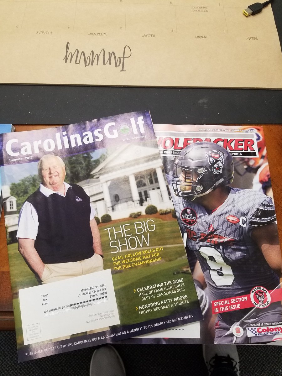 TriInsurance's tweet image. When you come into the office, high quality reading material is present. @CGAgolf1909 @TheWolfpacker