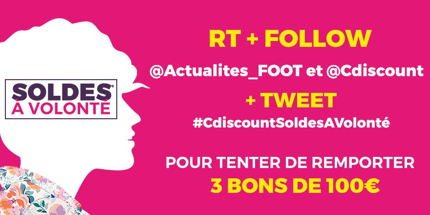 _BeFootball's tweet image. 🎁 C’est le début des soldes, avec Cdiscount, nous vous offrons 3 bons d’achat d’une valeur de 100 € ! Pour cela :

🔁 RT + tweet avec le #CdiscountSoldesAVolonté
📲 Follow @Cdiscount &amp;amp; @Actualites_FOOT

Les gagnants seront tirés au sort vendredi, bonne chance à tous !