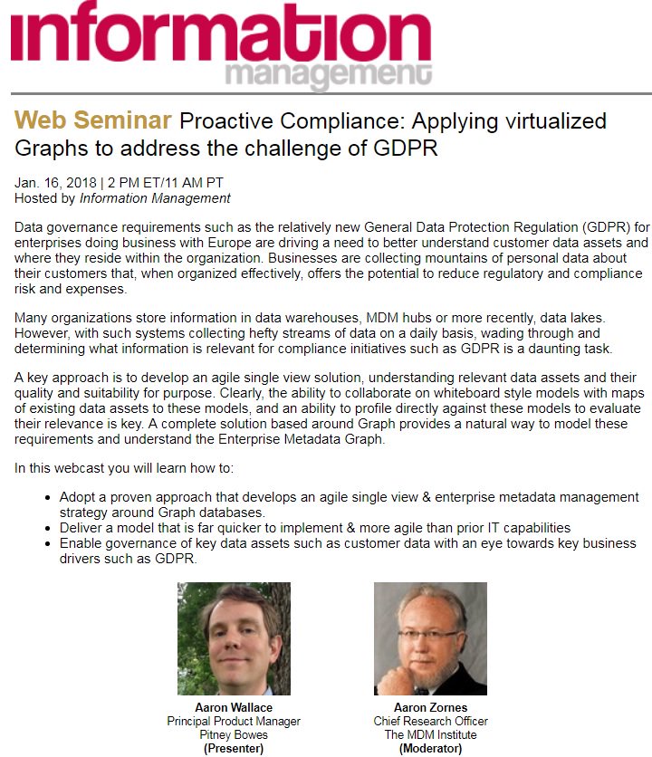 azornes's tweet photo. Join me & Pitney Bowes in webinar 16-Jan-2018 2 PM ET/ re: #Graph for #MDM to tackle #GDPR requirements ... from whiteboard to robust proactive governance ... https://t.co/LkLI82sZyp @PitneyBowes #PBSpectrum https://t.co/LHRxWyn2GA
