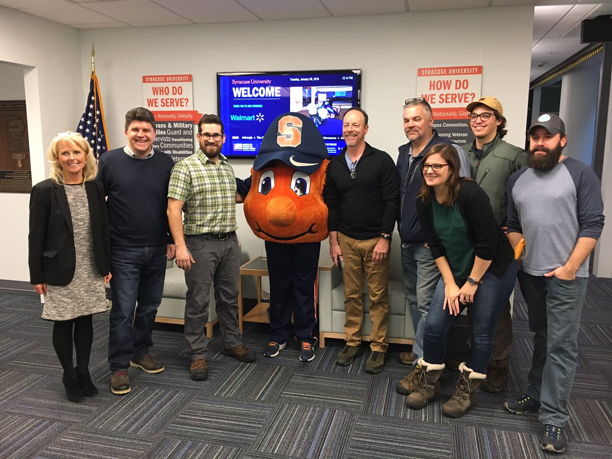 IVMFSyracuseU's tweet photo. .@SASsoftware and IVMF team up with @TheOttoOrange for #OrangePride - helping tell the impact the IVMF has on #veterans and their families through #DataForGood https://t.co/cB20DPIKDt