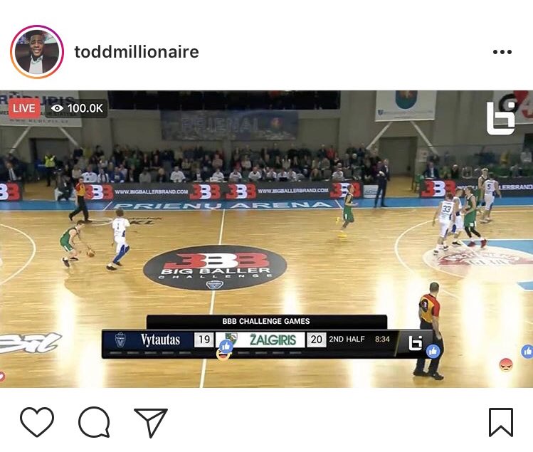 TariqToure's tweet photo. THE @bigballerbrand logo is at center court. Protect @Lavarbigballer at all costs. https://t.co/fGb7hJhzaO