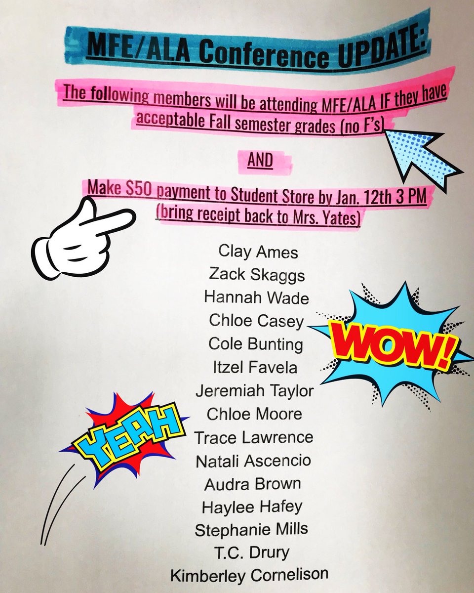 Check out the list of students qualified for ALA/MFE next weekend! Make your payment and bring receipt to Yates by FRIDAY!