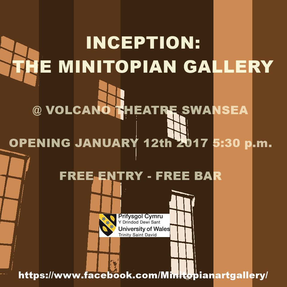 minitopian's tweet photo. @BayArtCardiff INCEPTION! Our #swansea art event #opening today: @minitopian #exhibition  #privateview Friday, January 12th at 5:30 p.m. to 8:00 p.m. #expanded exhibition of work by 9 @UWTSD @fineartswansea students. #wales #art #uwtsd #RT https://t.co/Srst80CtaC