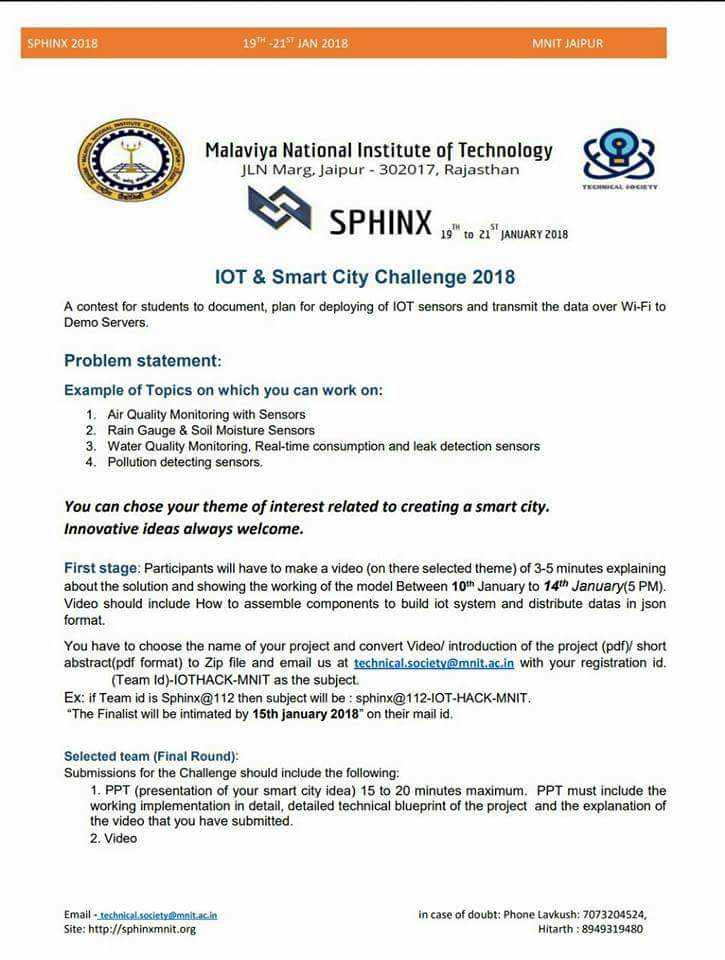 sphinx_mnit's tweet photo. RuleBook for HACK-E-SMART-CITY now unveiled. Brainstorm your way onto creating the ultimate and Ideal Smart City. IOT Integration is just the cherry on the top. To participate, Register now at https://t.co/YZ3WH0qf8M #sphinxmnit #sign_In_shine_Out #hackweek https://t.co/l0RsNG4EPm