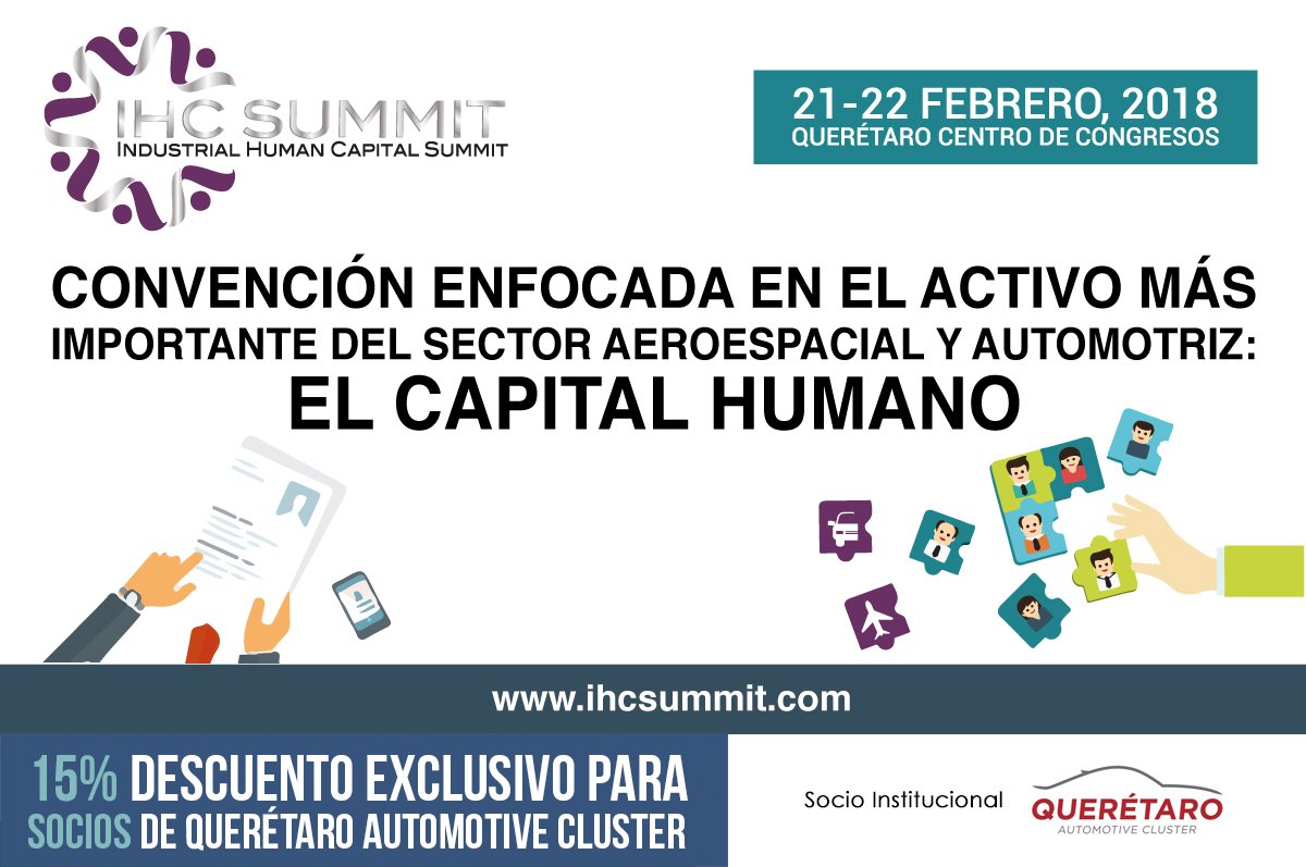 cluster_autoqro's tweet photo. Comienza el año capacitando a tu personal en el área de Capital Humano y aprovecha el descuento de Socio del Cluster Automotriz #ihcsummit2018 #capitalhumano https://t.co/8u8lmokI5B