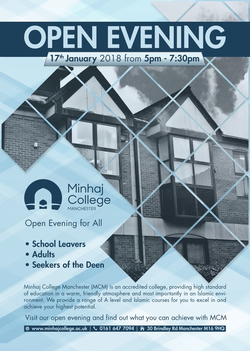OPEN DAY: Visit us on Wed 17th January from 5 - 7.30pm to meet with the team and ask us any questions regarding <a href="/MinhajCollegeUK/">Minhaj College Manc</a> minhajcollege.ac.uk