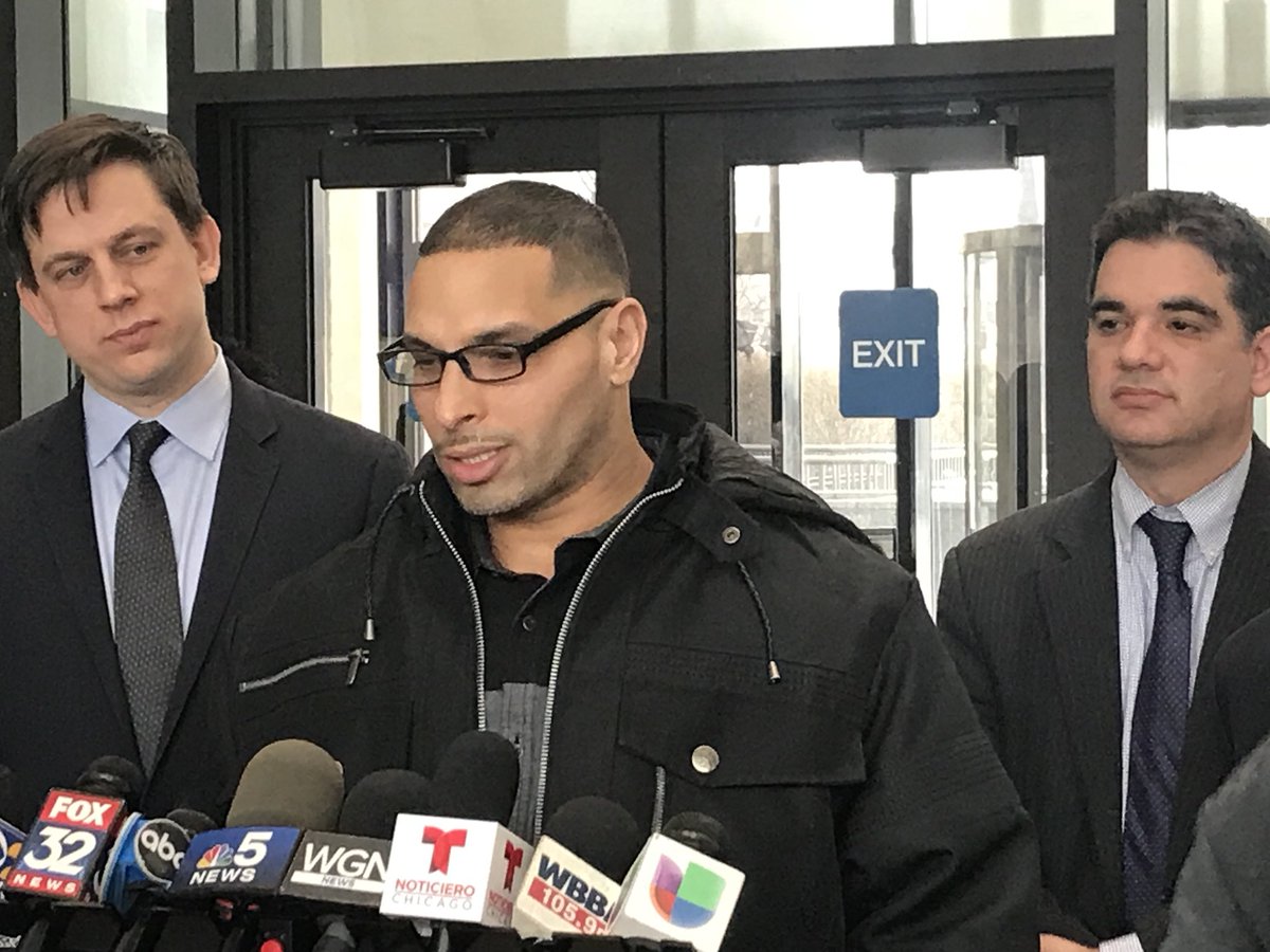 ExonerationProj's tweet photo. Client Thomas Sierra right after court where he was just exonerated! He is the 10th CPD Det. Guevara victim to have his wrongful conviction overturned. #EPexoneree #wrongfulconviction #chicago https://t.co/BVGPJVvsth