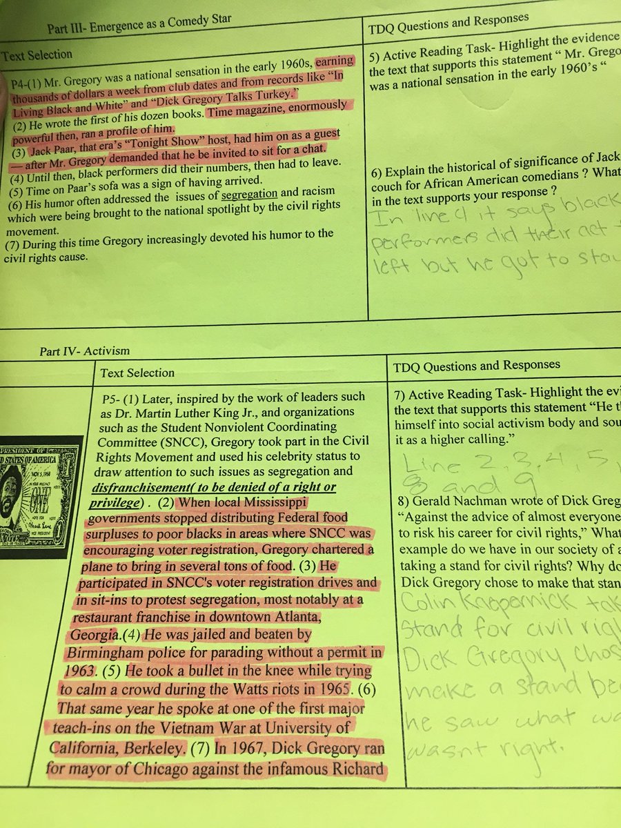 baba_olumiji's tweet photo. ❤️ the work of 8th Grade Ss going from #closereading to #textdependentquestions to #evidencebased claims in studying the life &legacy of #DickGregory at the end of 2017 #informationaltextanalysis 💪🏿 #criticalthinking https://t.co/wbEVqxkdci