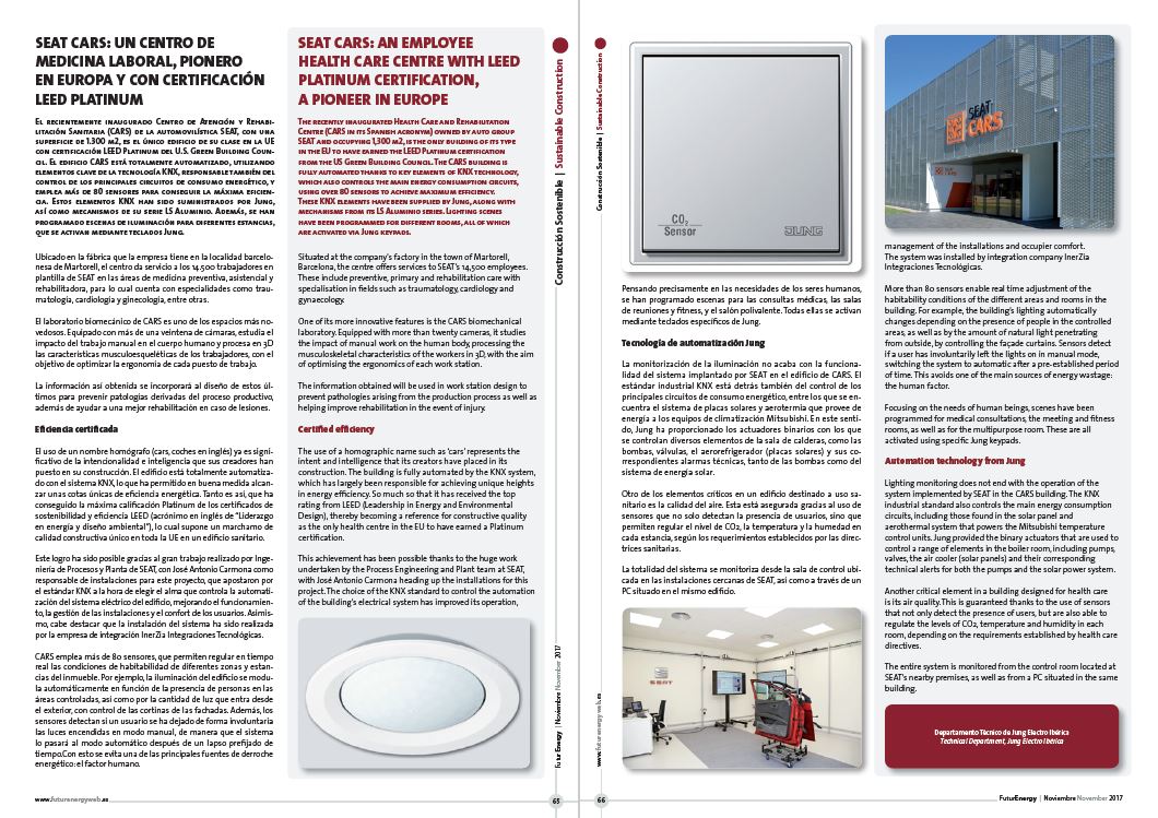Centro de Rehabilitación Sanitaria (CARS) de la automovilística SEAT, único edificio de su clase en la UE con certificación LEED Platinum, con #KNX #JungRoom / Report en <a href="/FuturEnergy_/">#FuturENERGY</a> futurenergyweb.es/digital-versio…