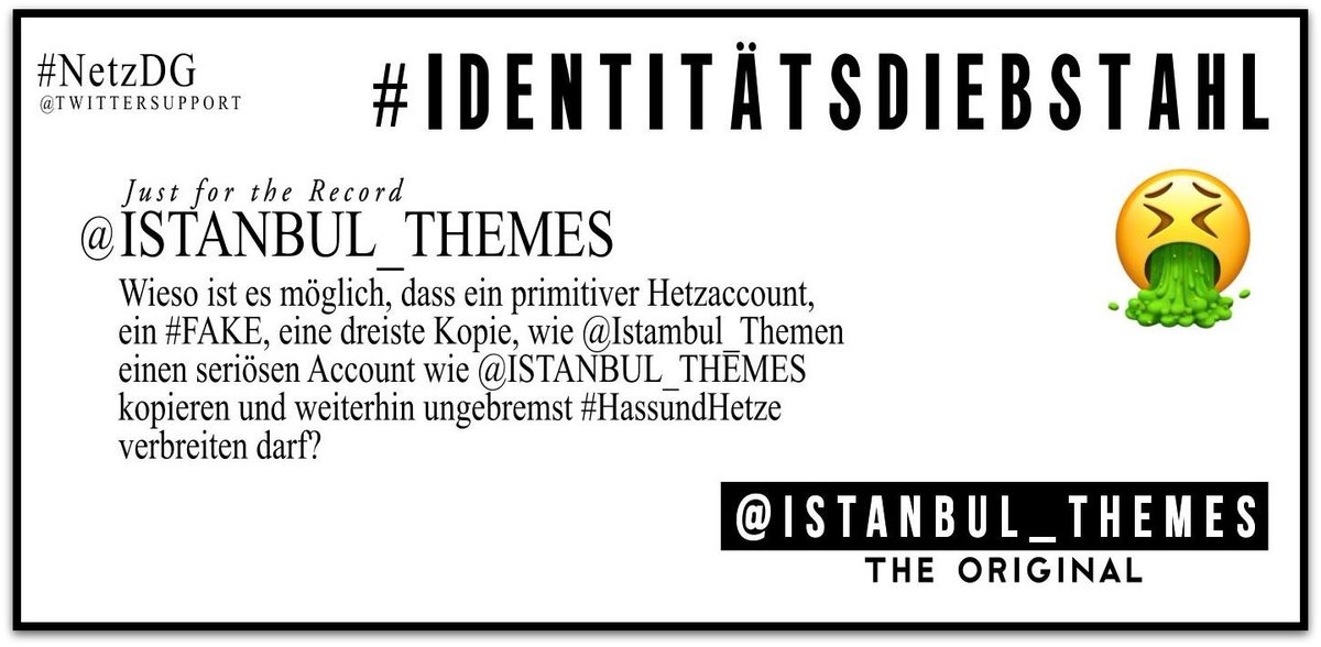 ISTANBUL_THEMES's tweet photo. #JustfortheRecord. #OnceandforAll
#FAKE @Istambul_Themen is a nasty #FAKE.
@Istambul_Themen is plagiarizing @ISTANBUL_THEMES #TheOriginal
@ISTANBUL_THEMES is fed up with stupid #rightwing #convos.
Please report @Istambul_Themen #ThePlagiator https://t.co/Bgtl1NYP3H