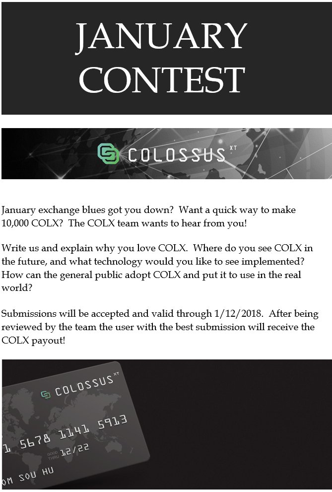 ColossusCoinXT's tweet photo. The $COLX team is giving away 10K coins this month!  Submit why you love COLX to: 

https://t.co/B6v2B2JxPZ

The growth of this community through grassroots movements has been unparalleled. We couldn't make any of this happen without your support. Thank you!
#ColossusCoinXT #COLX https://t.co/ofmTrhsO5O