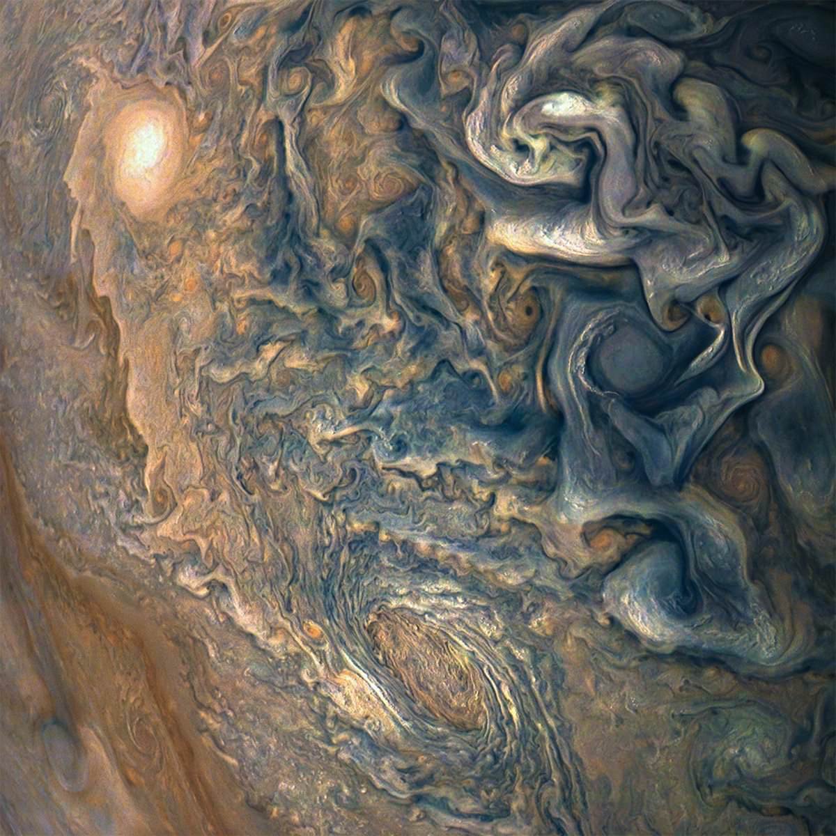 Brand new photos of Jupiter from the Juno spacecraft. Good to know Van Gogh had a say in designing this planet