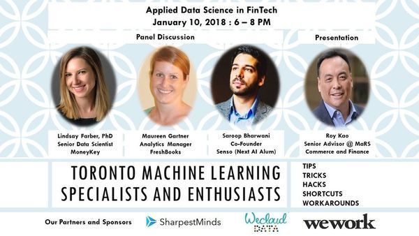 vikpant's tweet photo. Attend a Panel Discussion with industry experts on #DataScience in #FinTech. Join us on January 10 2018 in #Toronto. Free registration. Complimentary refreshments. https://t.co/RFFNQhCvef #TorontoML #AI #ML #MachineLearning https://t.co/aZphMMiLGG