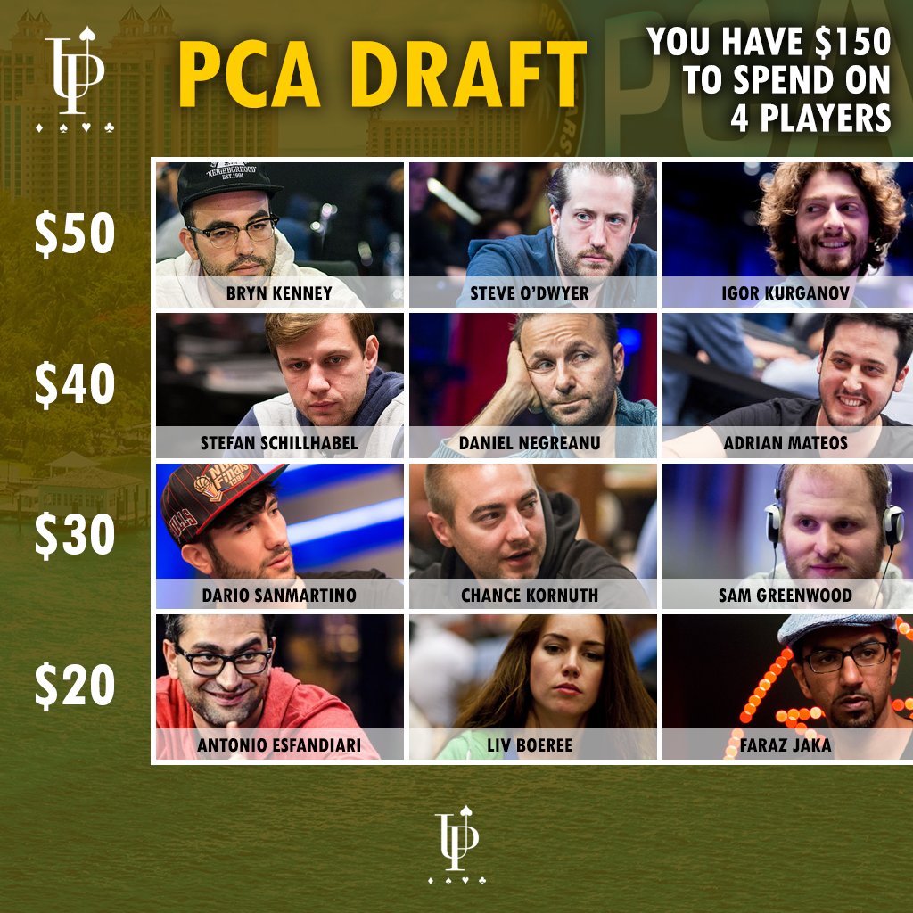 UpswingPoker's tweet photo. Pick your #PCAMainEvent team! (And let's pretend the tournament didn't already start.) https://t.co/lVrClNYSp9