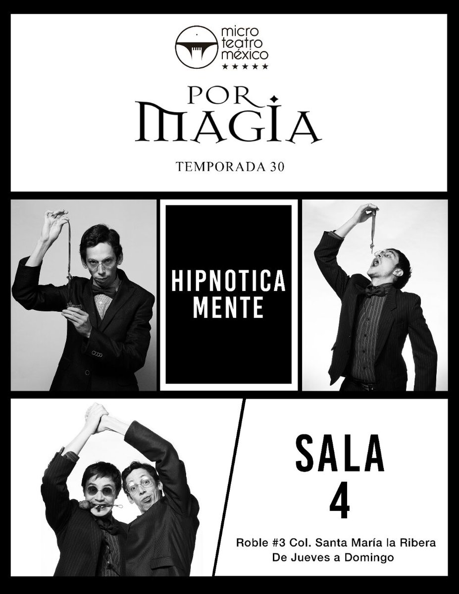 ApologiadeCainM's tweet photo. Solo nos queda un fin de semana! @Hipnotica_mente se va! #FinDeTemporada los esperamos en @MicroTeatroMex #PorMagia! Arma combo! https://t.co/jLXcjQl4hi