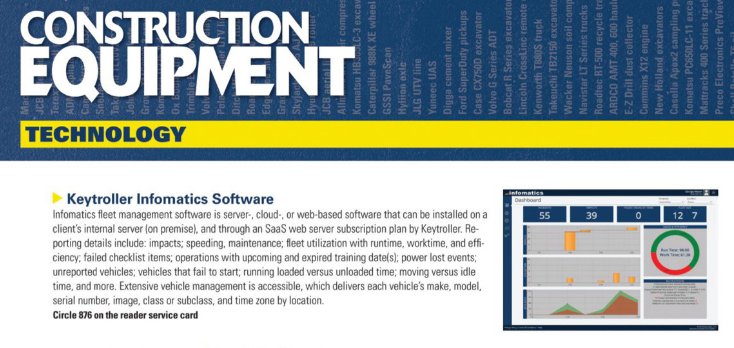 Keytroller's tweet photo. We're honored for our INFOMATICS Advanced Fleet Management Software to be recognized by @ConstructionEqt's Top Product List of 2017! https://t.co/VCE4OIV1sg https://t.co/iIA93iuG9E