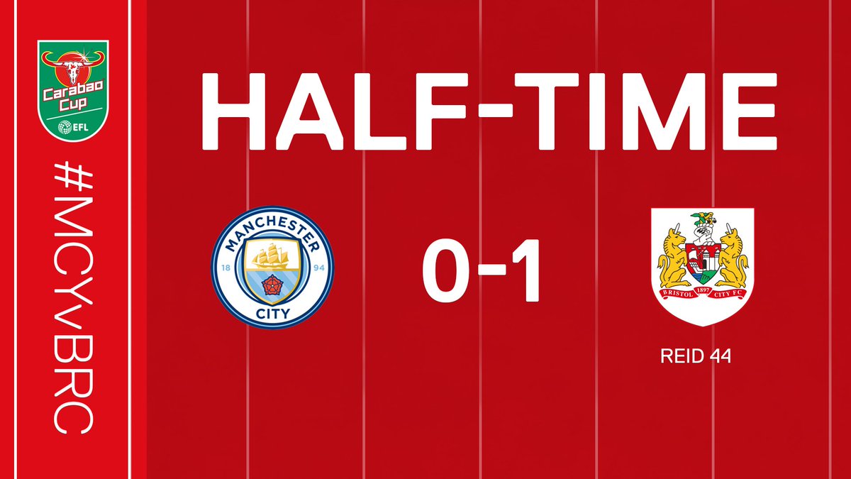 BristolCity's tweet photo. HALF-TIME: Manchester City 0-1 #BristolCity. #MCYvBRC https://t.co/xXGJJD93vw