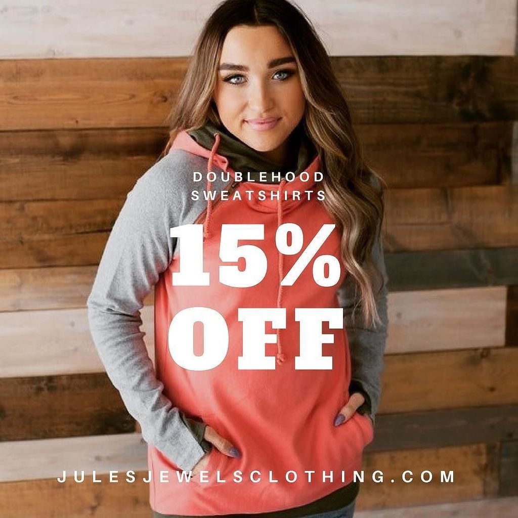 JulesJewelsMN's tweet photo. SALE! 15% off all DoubleHood™ Sweatshirts thru 1/10/2017 11:59pm 🙌🙌
. . . . .  #wardrobe #clothing #ootd #outfit #styleoftheday #style #styling #onlineshopping #outfitoftheday #haul #outfitideas #styleblog #aboutalook #fashionaddict #chictopia #style… https://t.co/uB12sQtqus https://t.co/dj5btBtDaL