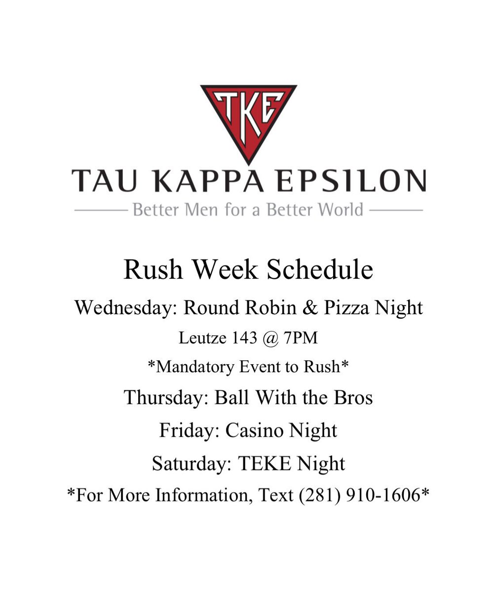 TKEMX's tweet photo. Rush TKE! Come and meet the brothers at our rush events this week! #uncw #tke https://t.co/VcvGghDJau