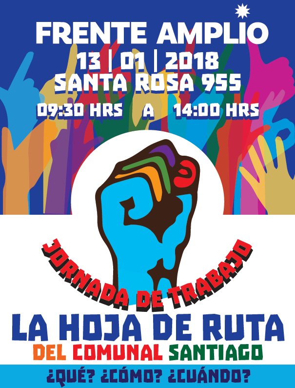 FAcomunalStgo's tweet photo. Compañer@os y Vecin@s: 
Los invitamos a participar de una jornada de trabajo para definir la Hoja de Ruta del Comunal Santiago del Frente Amplio.

En construcción colectiva construiremos compromisos de transformación para Santiago. https://t.co/gWwRWWeh1Q