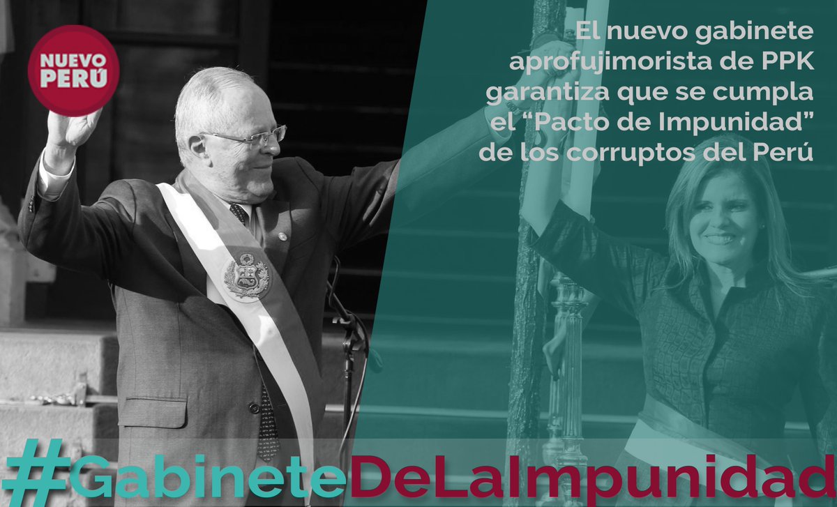NuevoPeruMov's tweet photo. Este no es un gabinete de la reconciliación, es un #GabineteDeLaImpunidad, un gabinete cuyo objetivo es garantizar que se cumple el pacto entre @ppkamigo, el APRA y el fujimorismo, frente a las acusaciones de corrupción en la que están implicados #FueraPPK https://t.co/cyGewLRvBi