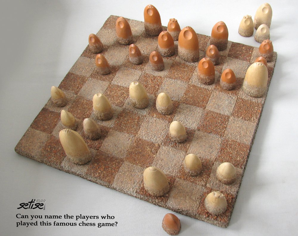 StudioSETISE's tweet photo. Can you name the players who played this famous #chess game? https://t.co/a80OIIKAQs #chessboard #boardgames #etsyshop #etsyseller #chesstatic #chessplayer #chessislife #chesspuzzle #chessrocks #dailychess #chessposition #chessproblem #chessproblems #checkmate #chesspuzzles https://t.co/XedtKv8bR2