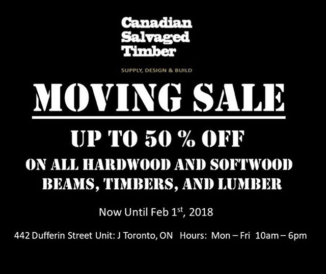 CSTimber's tweet photo. WE ARE MOVING!! All Hardwood and Softwood building materials are 50% OFF!!! Everything must go!!! Stop by our location and pick up some reclaimed material for your next project!!! #canadiansalvagedtimber #reclaimedwood #the6ix #torontolife https://t.co/lfngPTBW3v https://t.co/q8swXeu72Y