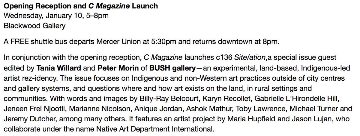 callresponseus's tweet image. And lastly, starting at 5pm the Opening Reception and C Magazine Launch. Don't forget that there is a free shuttle that runs from Mercer Union to the gallery and back. #CallResponse