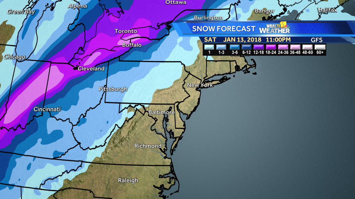ttasselWBAL's tweet photo. Maryland will be on the warm side of a powerful winter storm this weekend; rain here, heavy snow west of the mountains. Once the storm passes, the cold returns to MD. #JanuaryThaw #ColdReturns https://t.co/5RuCc47taR