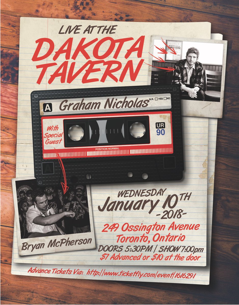 glott77's tweet photo. One more sleep! Join us Wednesday night @thedakotatavern for #grahamnicholas & #bryanmcpherson early show with music starting a 7pm! #livemusic #ontario #toronto #ontour https://t.co/GoR2fyIRX4