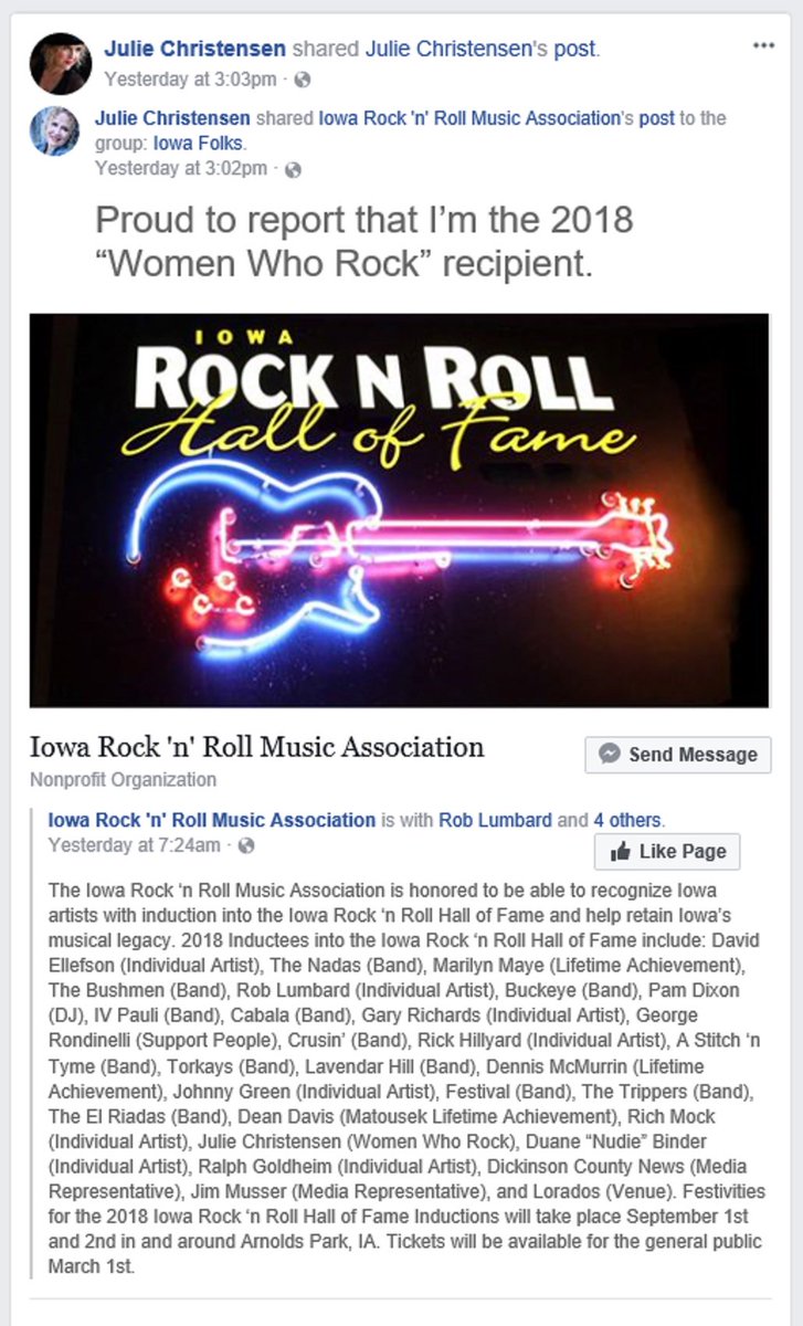 BeakmanFans's tweet photo. #JulieChristensen #DivineHorsemen #StoneCupid #BeakmansWorld #IowaRockNRollHallOfFame #WomenWhoRock #2018Inductee https://t.co/9qgBdy6P79 https://t.co/JWduEKoUrr