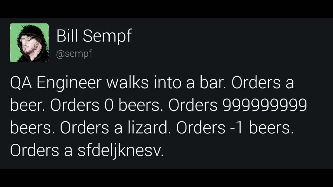 JavascriptQA's tweet image. When i walk into a bar..🍻#qa #testing #javascript #testing #tester #TuesdayThoughts